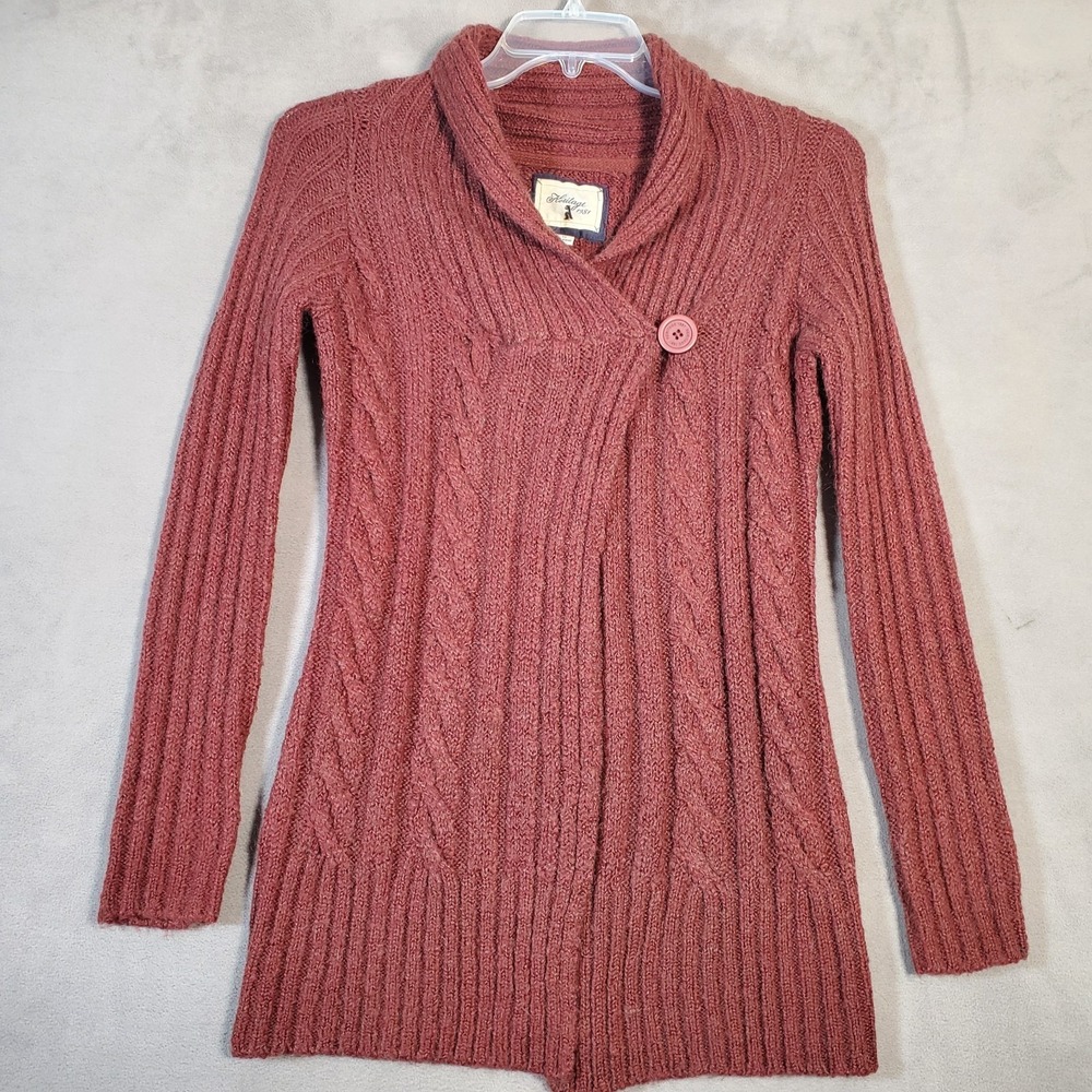 Heritage 1981 Cardigan Womens S Rose Cable Knit Mohair Wool Blend Preppy Cottage